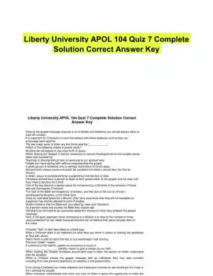 Liberty University APOL 104 Quiz 7 Complete Solution Correct Answer Key