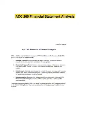 ACC 205 Financial Statement Analysis