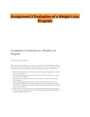 Assignment 2 Evaluation of a Weight Loss Program