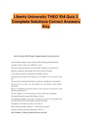 Liberty University THEO 104 Quiz 2 Complete Solutions Correct Answers Key