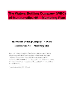 The Waters Bottling Company (WBC) of Munsonville, NH � Marketing Plan