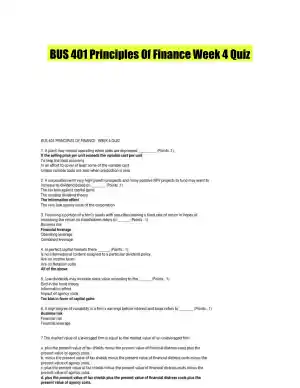 BUS 401 Principles Of Finance Week 4 Quiz
