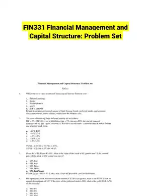 FIN331 Financial Management and Capital Structure: Problem Set