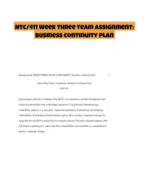 NTC/411 Week Three Team Assignment: Business Continuity Plan