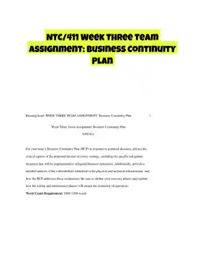 NTC/411 Week Three Team Assignment: Business Continuity Plan