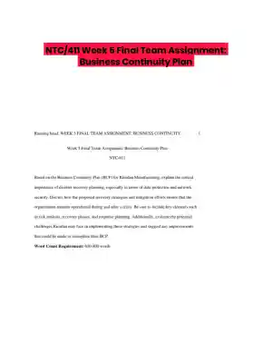 NTC/411 Week 5 Final Team Assignment: Business Continuity Plan