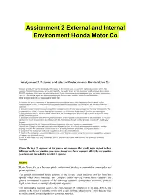 Assignment 2 External and Internal Environment Honda Motor Co