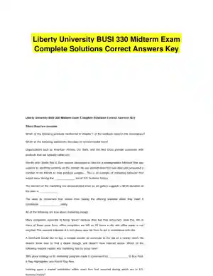 Liberty University BUSI 330 Midterm Exam Complete Solutions Correct Answers Key