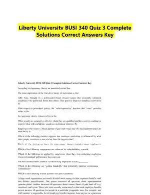 Liberty University BUSI 340 Quiz 3 Complete Solutions Correct Answers Key