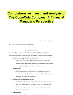 Comprehensive Investment Analysis of The Coca-Cola Company: A Financial Manager's Perspective