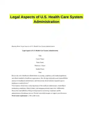 Legal Aspects of U.S. Health Care System Administration