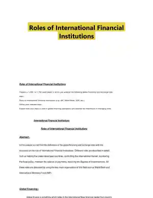 Roles of International Financial Institutions