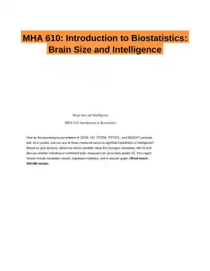 MHA 610: Introduction to Biostatistics: Brain Size and Intelligence