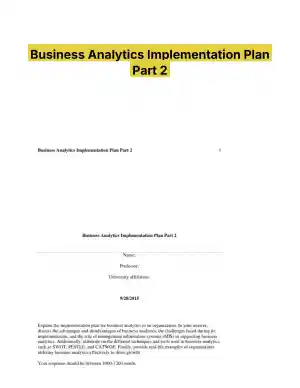 Business Analytics Implementation Plan Part 2
