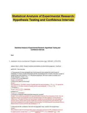 Statistical Analysis of Experimental Research: Hypothesis Testing and Confidence Intervals
