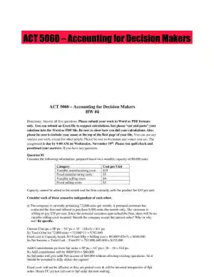 ACT 5060 � Accounting for Decision Makers