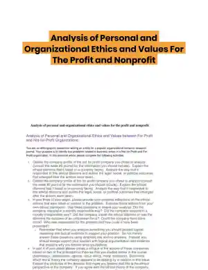 Analysis of Personal and Organizational Ethics and Values For The Profit and Nonprofit