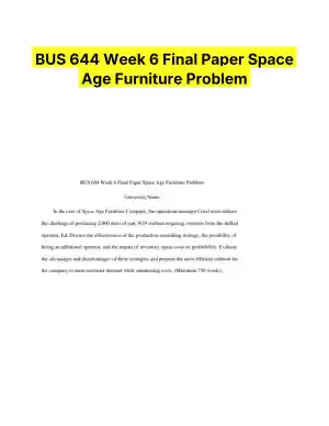 BUS 644 Week 6 Final Paper Space Age Furniture Problem