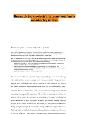 Research topic selected: a prominent family member My mother