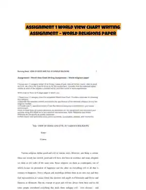 Assignment 1 World View Chart Writing Assignment � World religions paper
