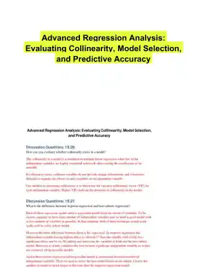 Advanced Regression Analysis: Evaluating Collinearity, Model Selection, and Predictive Accuracy