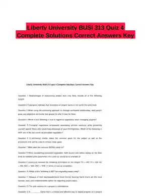Liberty University BUSI 313 Quiz 4 Complete Solutions Correct Answers Key