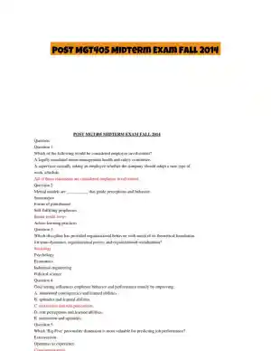 POST MGT405 Midterm Exam Fall 2014