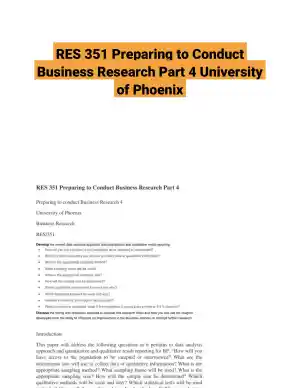 RES 351 Preparing to Conduct Business Research Part 4 University of Phoenix