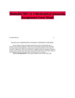 WattsSEL7007-8-6 Northcentral University Assignment Cover Sheet