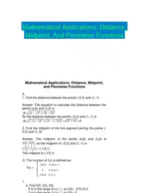 Mathematical Applications: Distance, Midpoint, And Piecewise Functions
