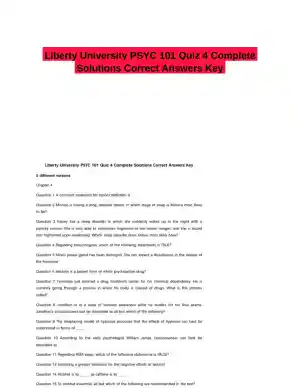 Liberty University PSYC 101 Quiz 4 Complete Solutions Correct Answers Key