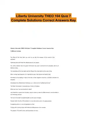 Liberty University THEO 104 Quiz 7 Complete Solutions Correct Answers Key