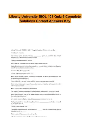 Liberty University BIOL 101 Quiz 5 Complete Solutions Correct Answers Key