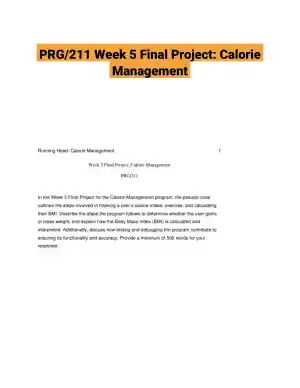 PRG/211 Week 5 Final Project: Calorie Management