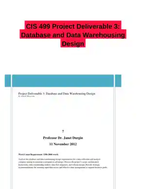 CIS 499 Project Deliverable 3: Database and Data Warehousing Design