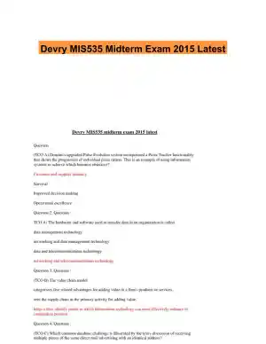 Devry MIS535 Midterm Exam 2015 Latest