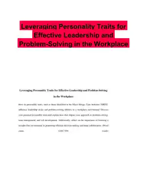 Leveraging Personality Traits for Effective Leadership and Problem-Solving in the Workplace