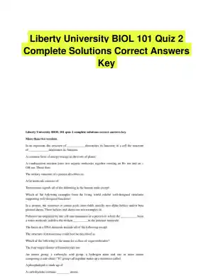 Liberty University BIOL 101 Quiz 2 Complete Solutions Correct Answers Key