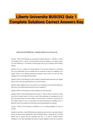 Liberty University BUSI352 Quiz 1 Complete Solutions Correct Answers Key
