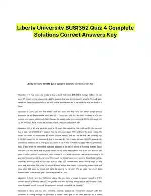 Liberty University BUSI352 Quiz 4 Complete Solutions Correct Answers Key