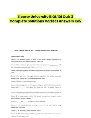 Liberty University BIOL 101 Quiz 3 Complete Solutions Correct Answers Key