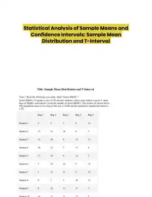 Statistical Analysis of Sample Means and Confidence Intervals: Sample Mean Distribution and T-Interval