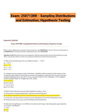 Exam: 250713RR - Sampling Distributions and Estimation; Hypothesis Testing