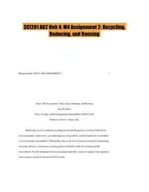 SCI201 A02 Unit 4: M4 Assignment 2: Recycling, Reducing, and Reusing