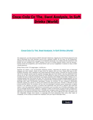 Coca-Cola Co The, Swot Analysis, In Soft Drinks (World)