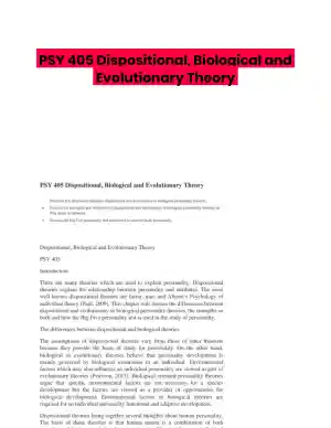 PSY 405 Dispositional, Biological and Evolutionary Theory