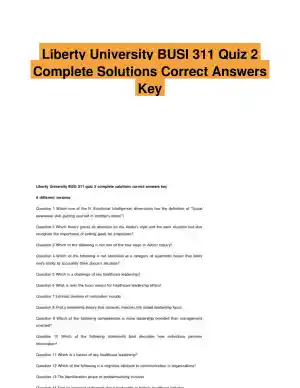 Liberty University BUSI 311 Quiz 2 Complete Solutions Correct Answers Key