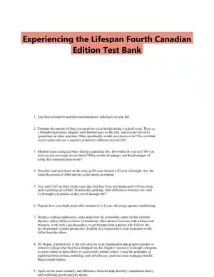 Experiencing the Lifespan Fourth Canadian Edition Test Bank