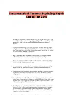 Fundamentals of Abnormal Psychology Eighth Edition Test Bank