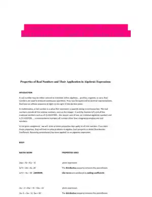 Properties Of Real Numbers And Their Application In Algebraic Expressions 1